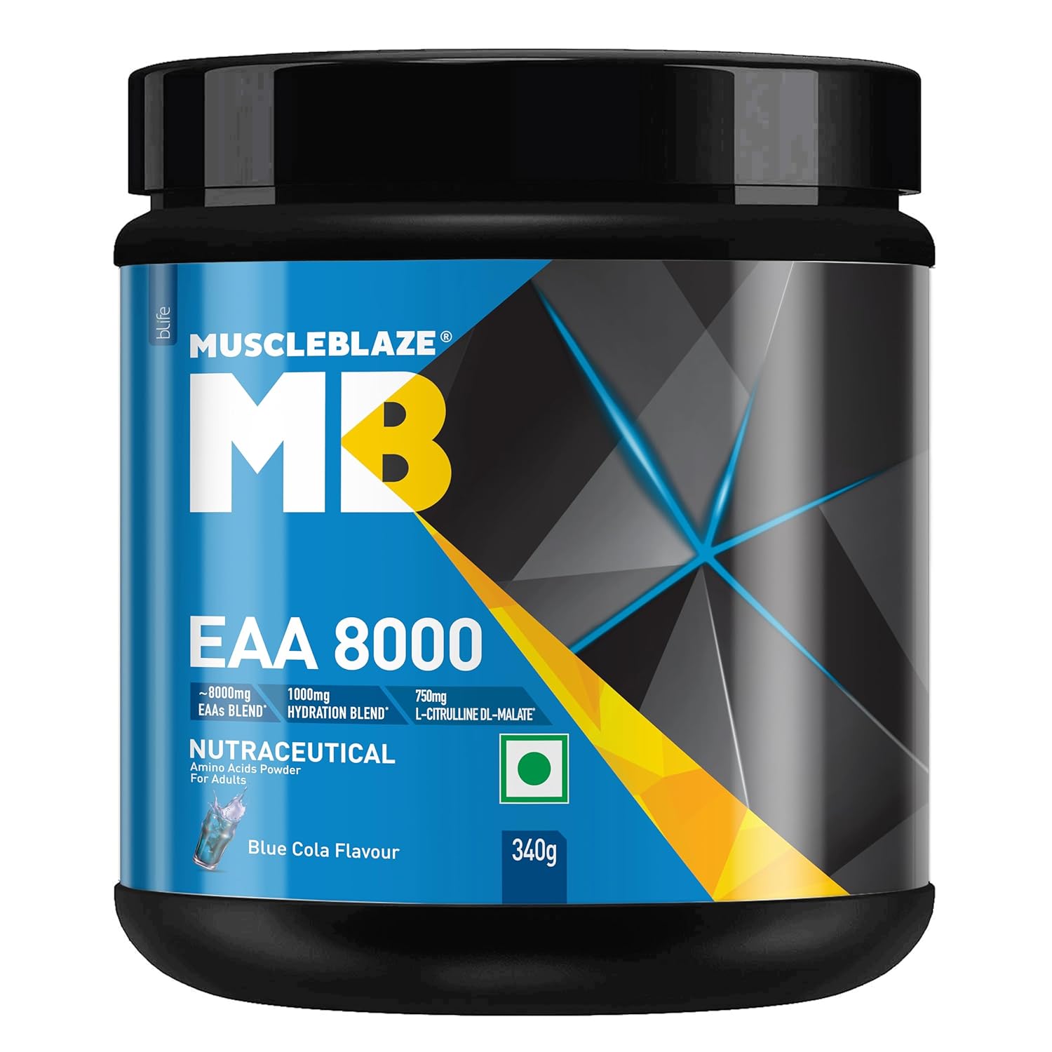 MuscleBlaze EAA 8000 Powder 340g 8000mg EAAs Blend with 1000mg Electrolytes Hydration Blend
