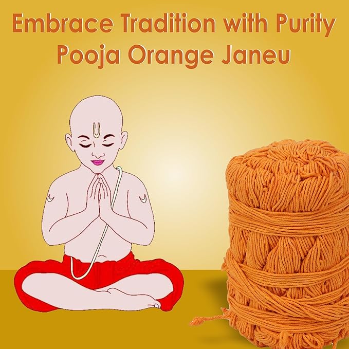 FR-RASFS Pooja Orange Cotton Janeu | Sacred Thread for Puja Made of Pure Cotton Mota Dhaga | 20 Jodi Janeu in One Packet Sacred Thread for Rituals Janeu 1 Bundle