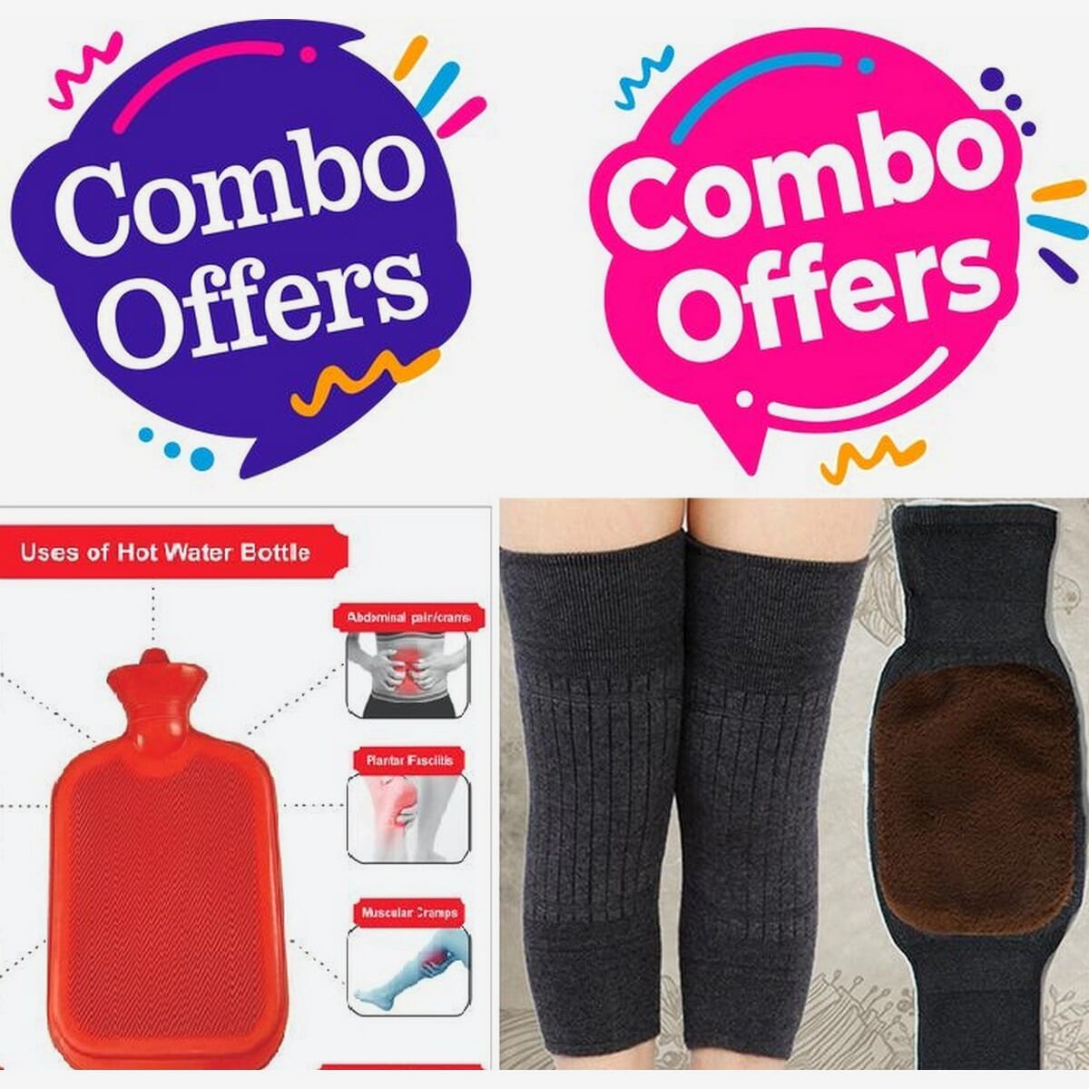 Combo Offer-Unisex Knee Warmer with Fur Inside - Knee Pain Relief Knee Warmer Hot Water Rubber Bag for Cramps, Neck, Shoulders Pain Relief