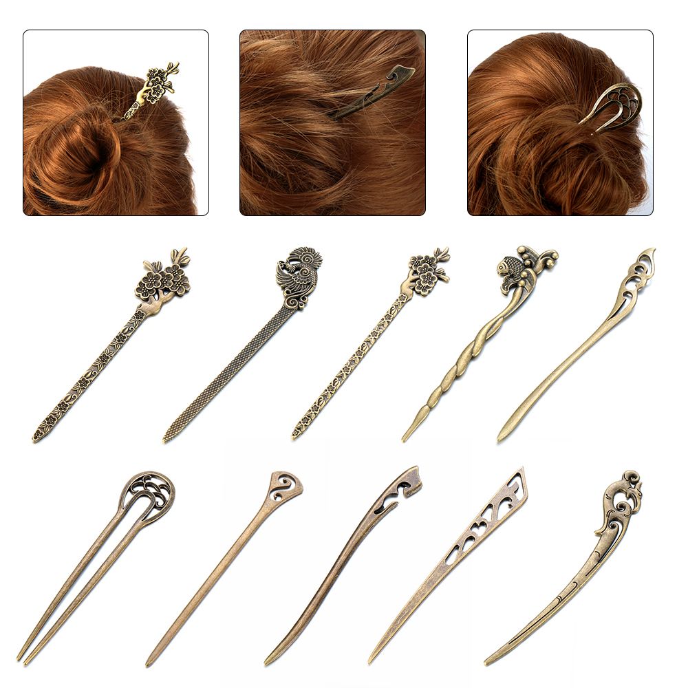 Curved Hair Care Styling Tools Hair Fork Vintage Metallic Hair Clip Vintage Hair Sticks Bronze Hairpins Hairpin