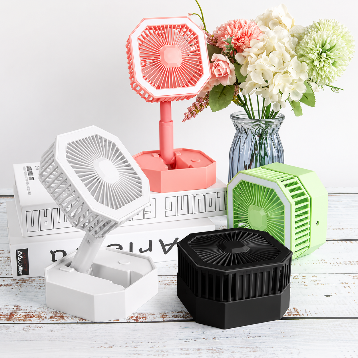 Portable USB Rechargeable Telescopic LED Light Folding Mini Desktop Fan