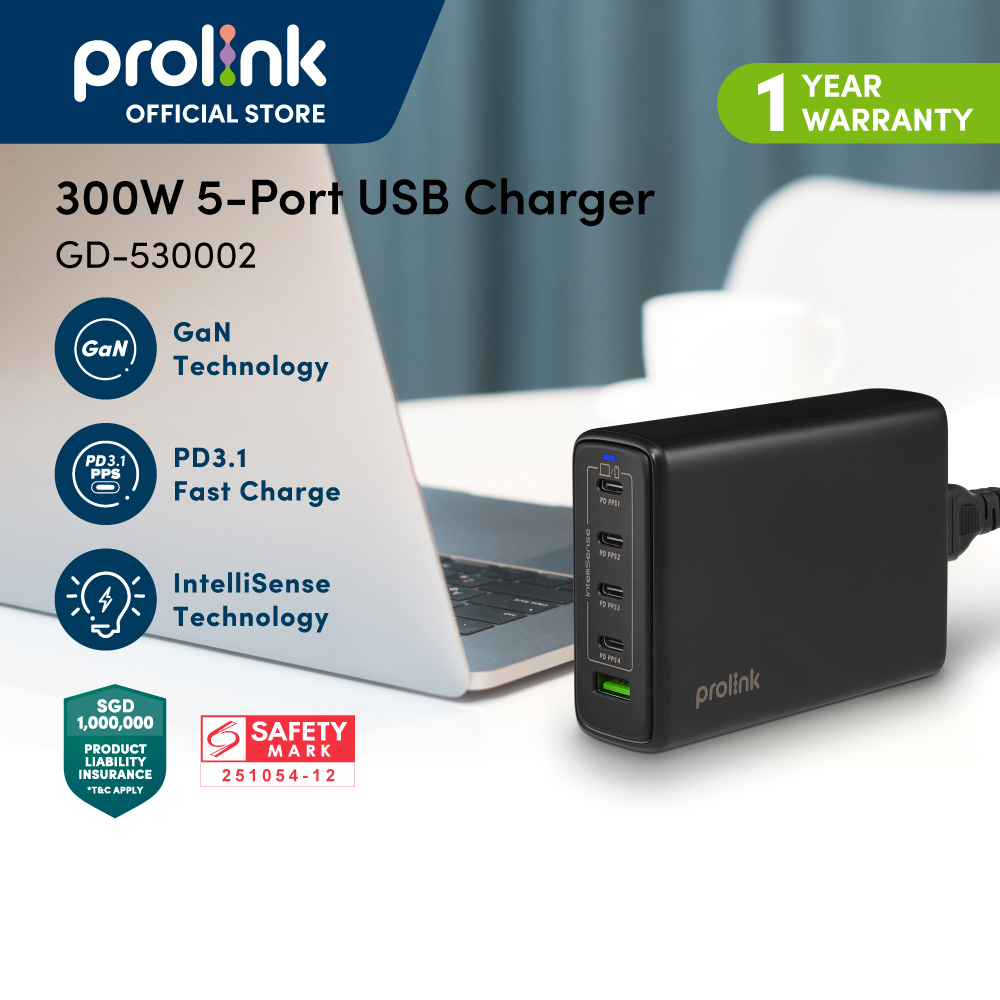 Prolink GD-530002 - 5 Port 300W GaN Desktop Charger