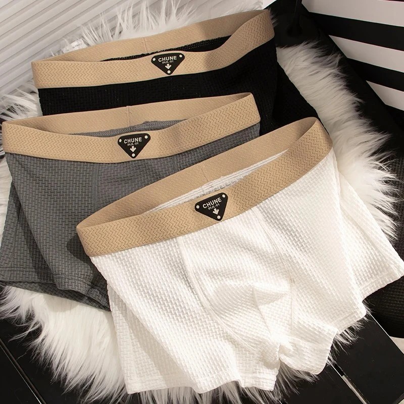 New Summer Ice Silk Thin Jacquard Men's Briefs Boys Sports Boxer Mesh Breathable and Comfortable Boxer Shorts