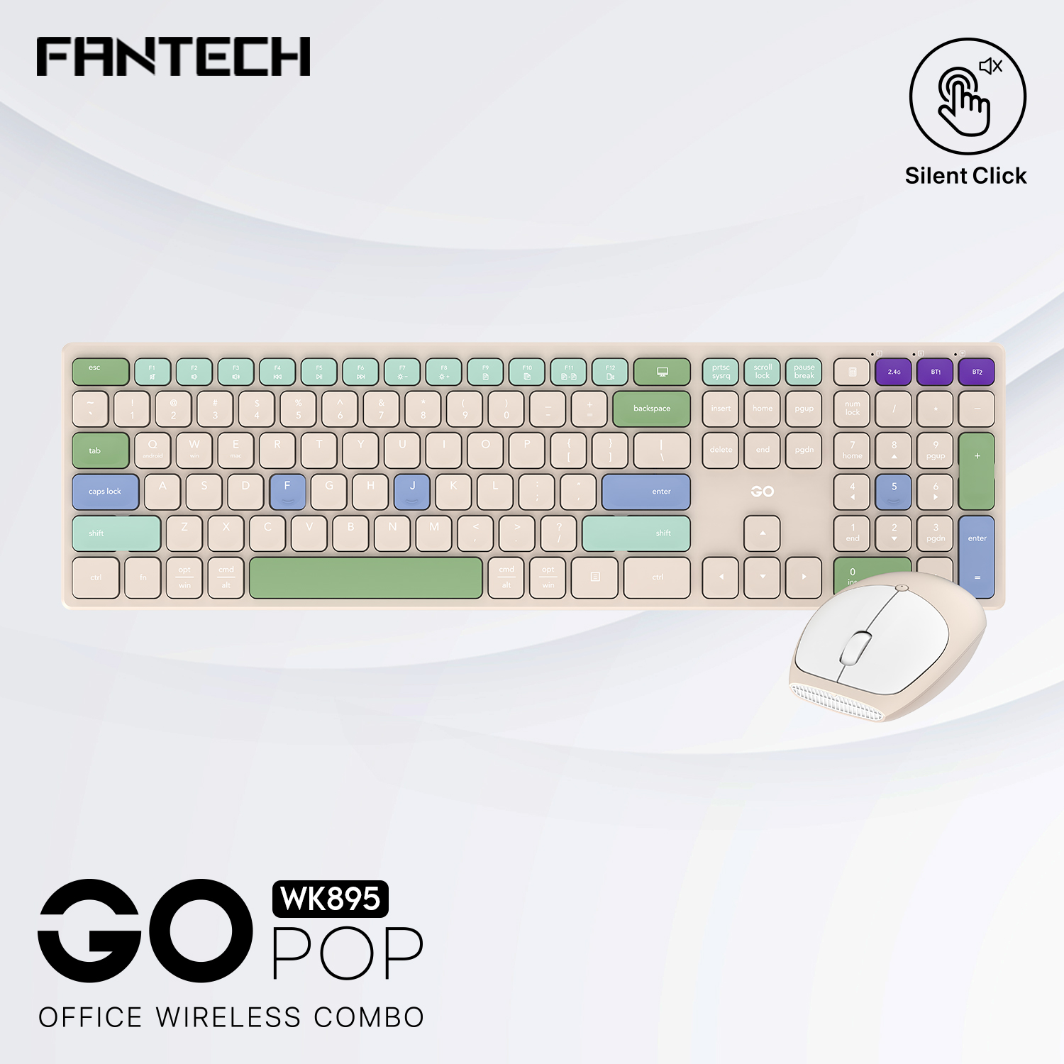 Fantech WK895 / WK-895 Pop Keys Wireless Keyboard Mouse Combo Office Series-Beige