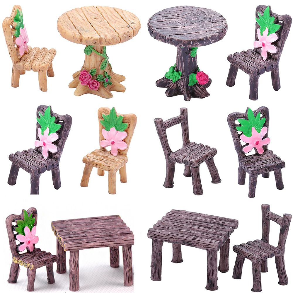 3pcs New Dollhouse Accessories Home Decor Mini Miniature Micro Landscape Garden Furniture Ornament Table and Chairs