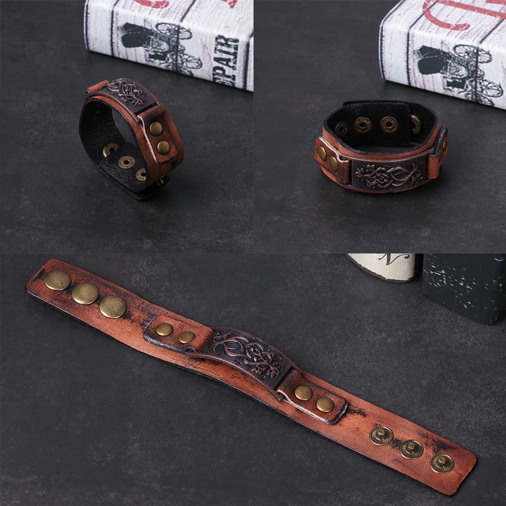 Men Women Wide Alloy Buckle Leather Wristband Cuff Bracelet Punk Snap Bracelet Wrap Bangle