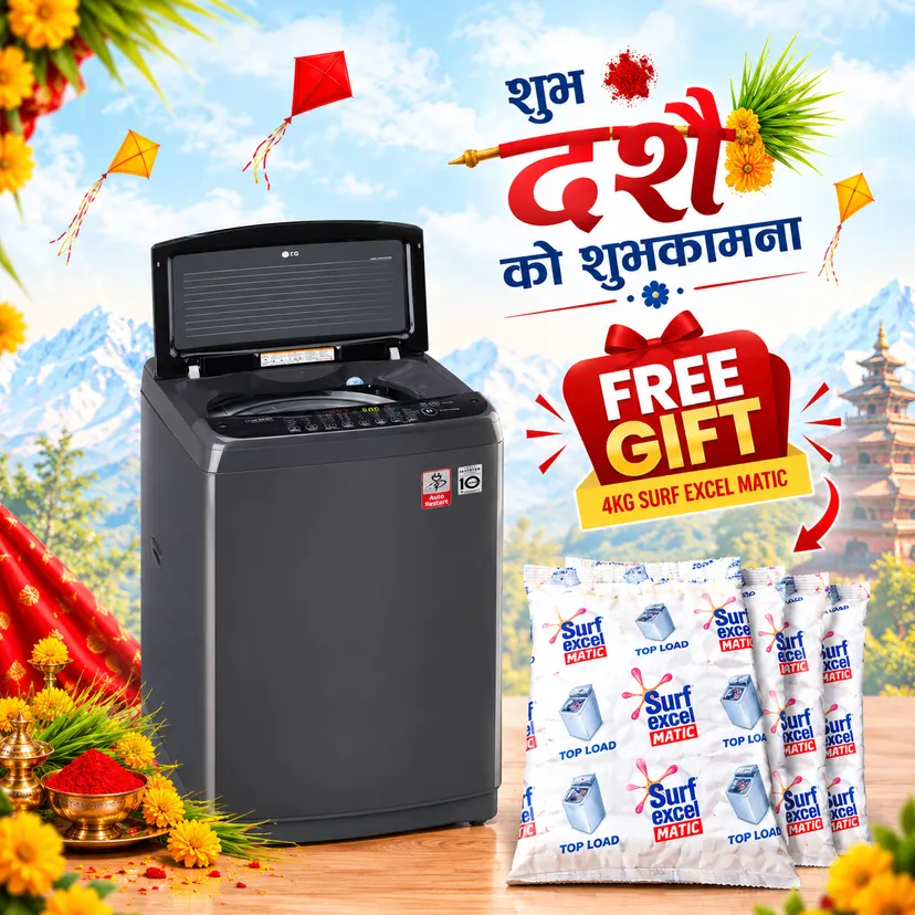 LG Brand 9Kg Top Load Washing Machine, Model-T2109VSAB, 10 Years Warranty + Free Gift: 4Kg Surf Excel Matic