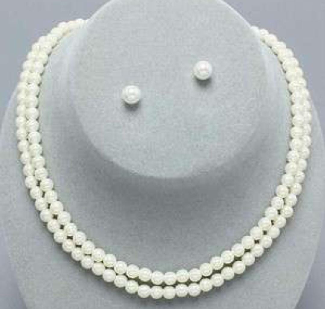 JELLY KELLY=Two Layer Moti Mala with Earrings Pearl Necklace Set For Women