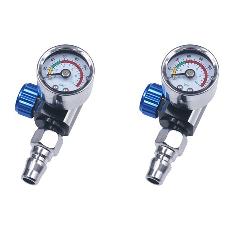 JAERBEE 2X 1/4 Inch Mini Air Regulator Valve Tool Small Tail Pressure Gauge with Nozzle for Tool