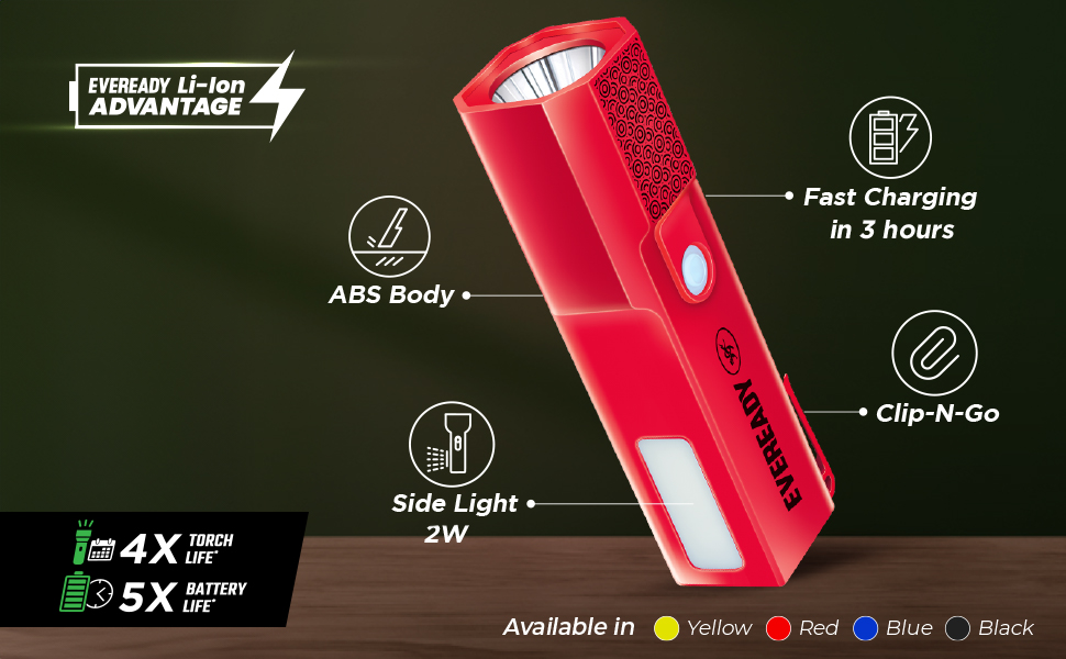 Eveready Boomlite DL85, Rechargeable 1W LED Torch With Emergency 2W Side lightType-B/Micro-USB Fast Charging, Overcharge & Deep Discharge Protection, Powered by Li-Ion Battery