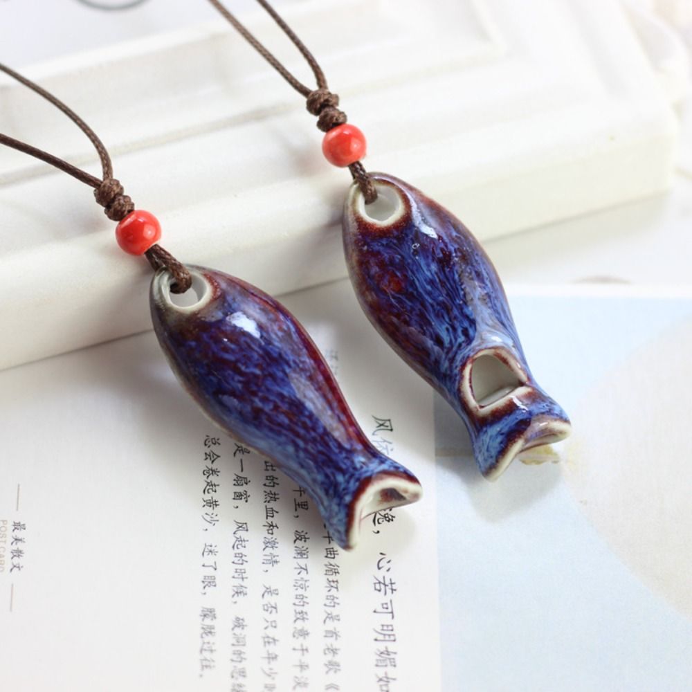 Cute Chinese Style Ceramic Fish Pendant Delicate Handmade Personalized Whistle Charm Ornaments Porcelain Necklace Friend