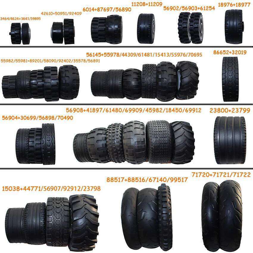 Full-size Tire Wheel Cross Hole Set Car Truck Wheels Hub Technical Bricks MOC Motorcycle Tyre & Rim Construction Building Blocks