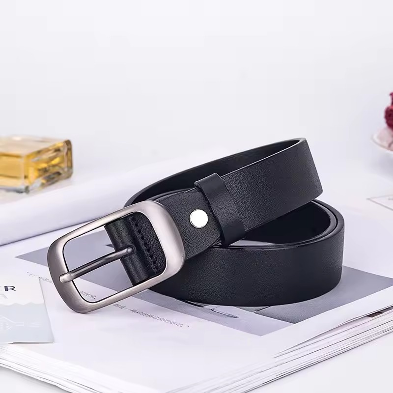 Alloy OBD Color Pin Buckle Top Layer Cowhide Belt for Women's Leather Belt Black Only - Width:2.5 cm