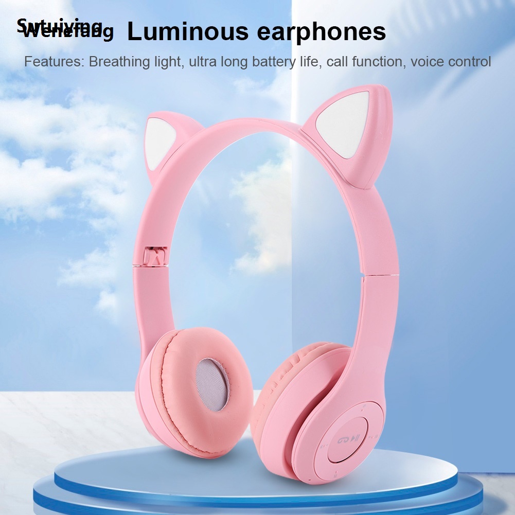 Wenefang Sutuiying New Wireless Bluetooth Headphones Cat Ear Gaming Headset Glow Hot Selling Fashion Light Helmets Cute Sports Music Headsets For Girls Boys Gifts