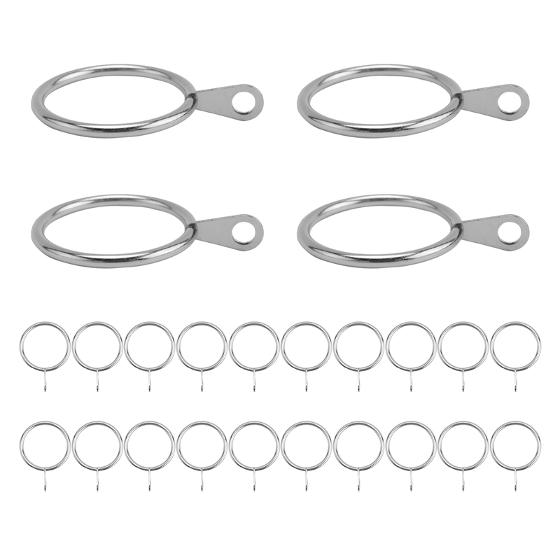 24 Pack Metal Curtain Rings, 30mm Internal Diameter Eyelets for Curtain Poles, Rods and Drapery, Silver