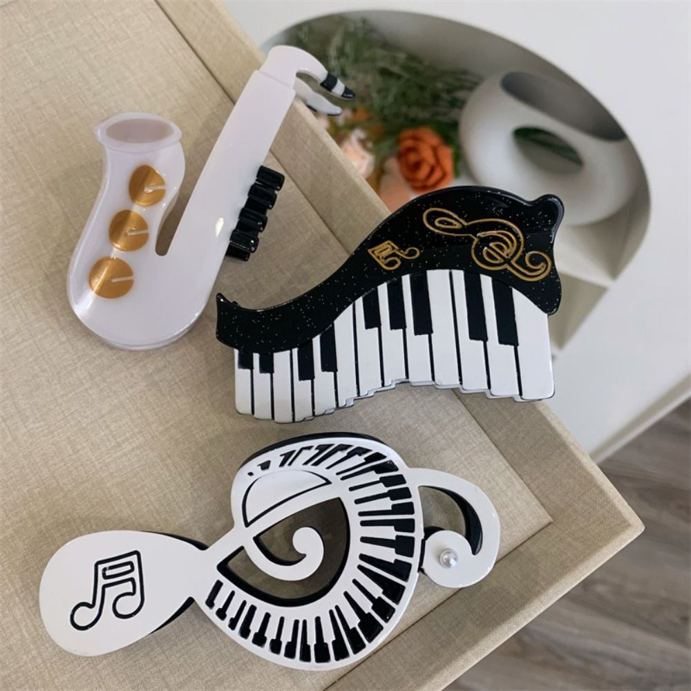 Cute Acetate Guitar Hair Claw Piano Video Tape Music Hair Clip Sax Creative Big Shark Clip Female
