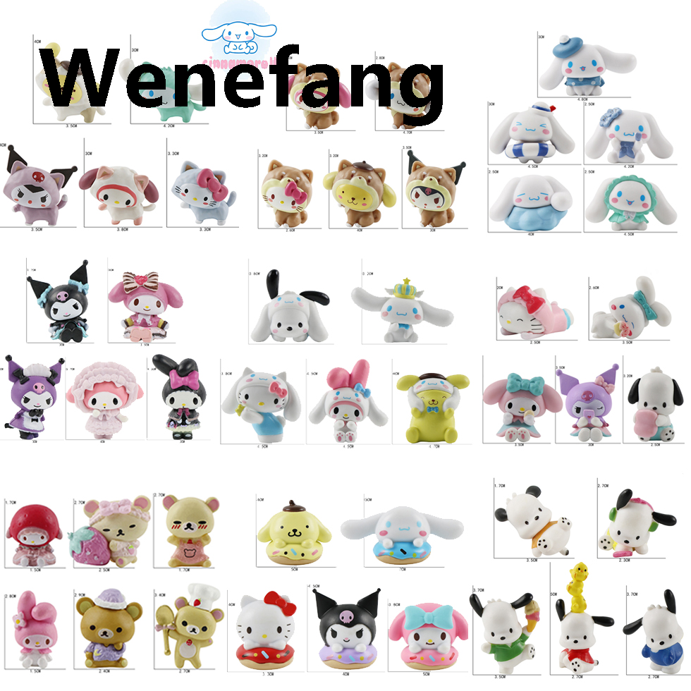 Wenefang 5/6pcs Sanrio Cinnamoroll Dog Figures Toys Kawaii Mini Figure Kurumi High Quality My Melody Doll Cake Decorative Ornament Kid Christmas Gift