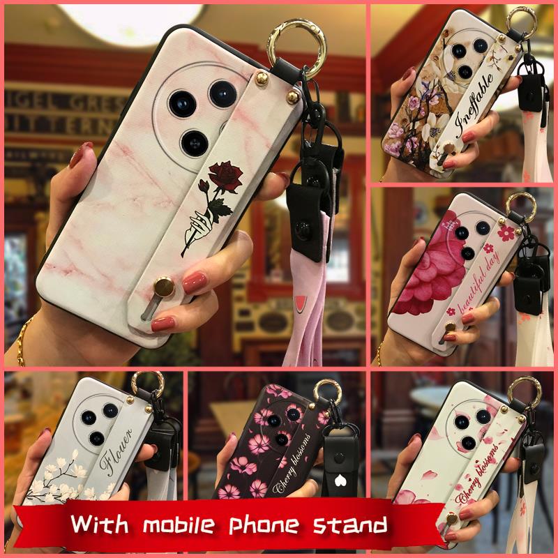 protective Phone Holder Phone Case For VIVO X100 5G Wrist Strap Fashion Design Lanyard Wristband Durable Flower ring