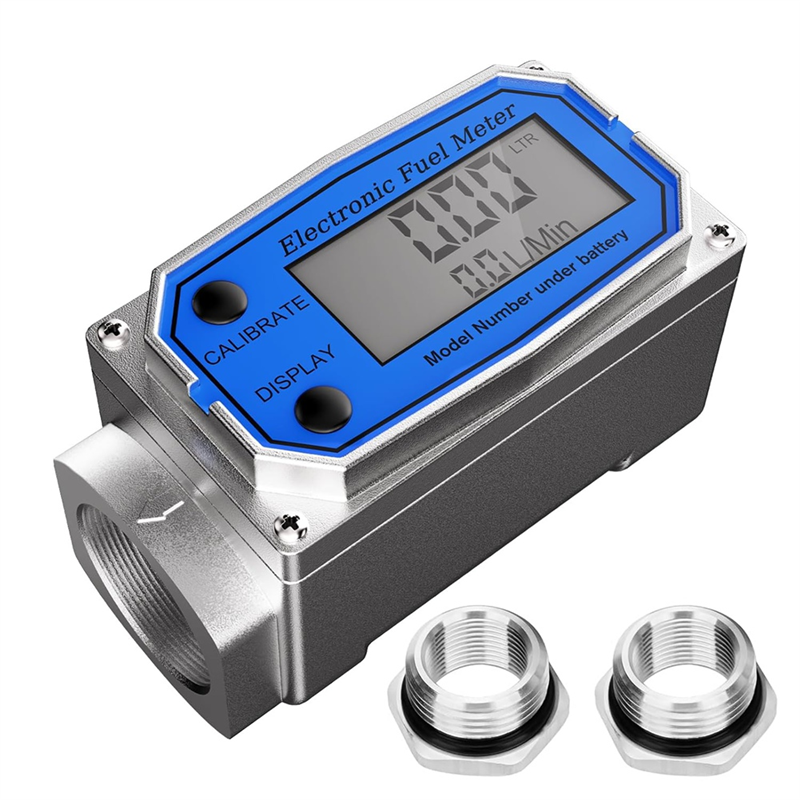 NCANRUI 1 Inch Fuel Flow Meter with 3/4 Inch Adapters, Digital Turbine Flow Meter 2.5-31 GPM Inline NPT Thread DieselFlow Meter