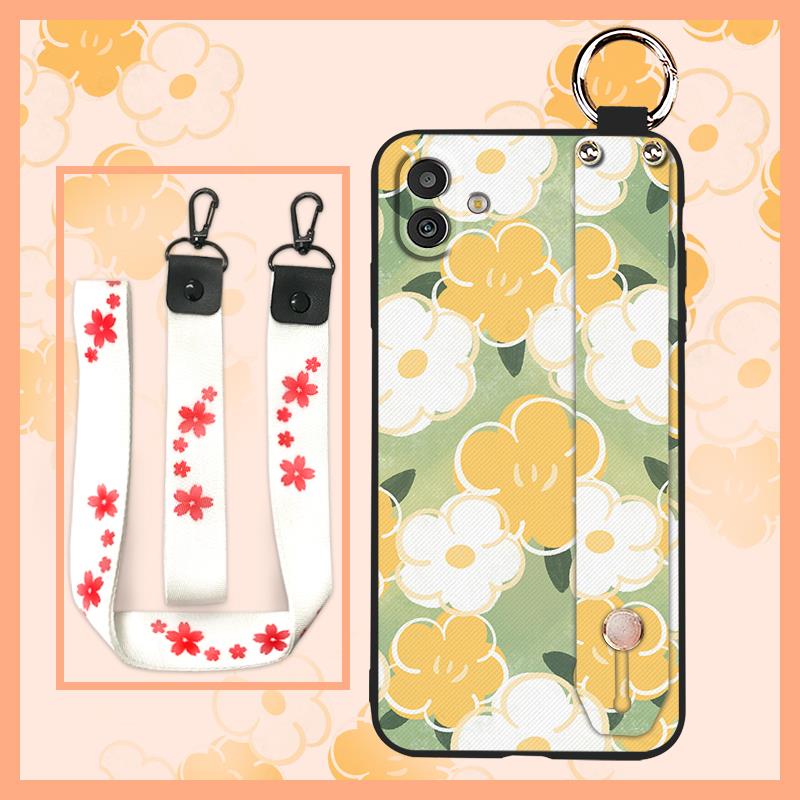 flower Anti-dust Phone Case For Samsung Galaxy M13 5G/SM-M136B Wristband Shockproof Kickstand Fashion Design Lanyard