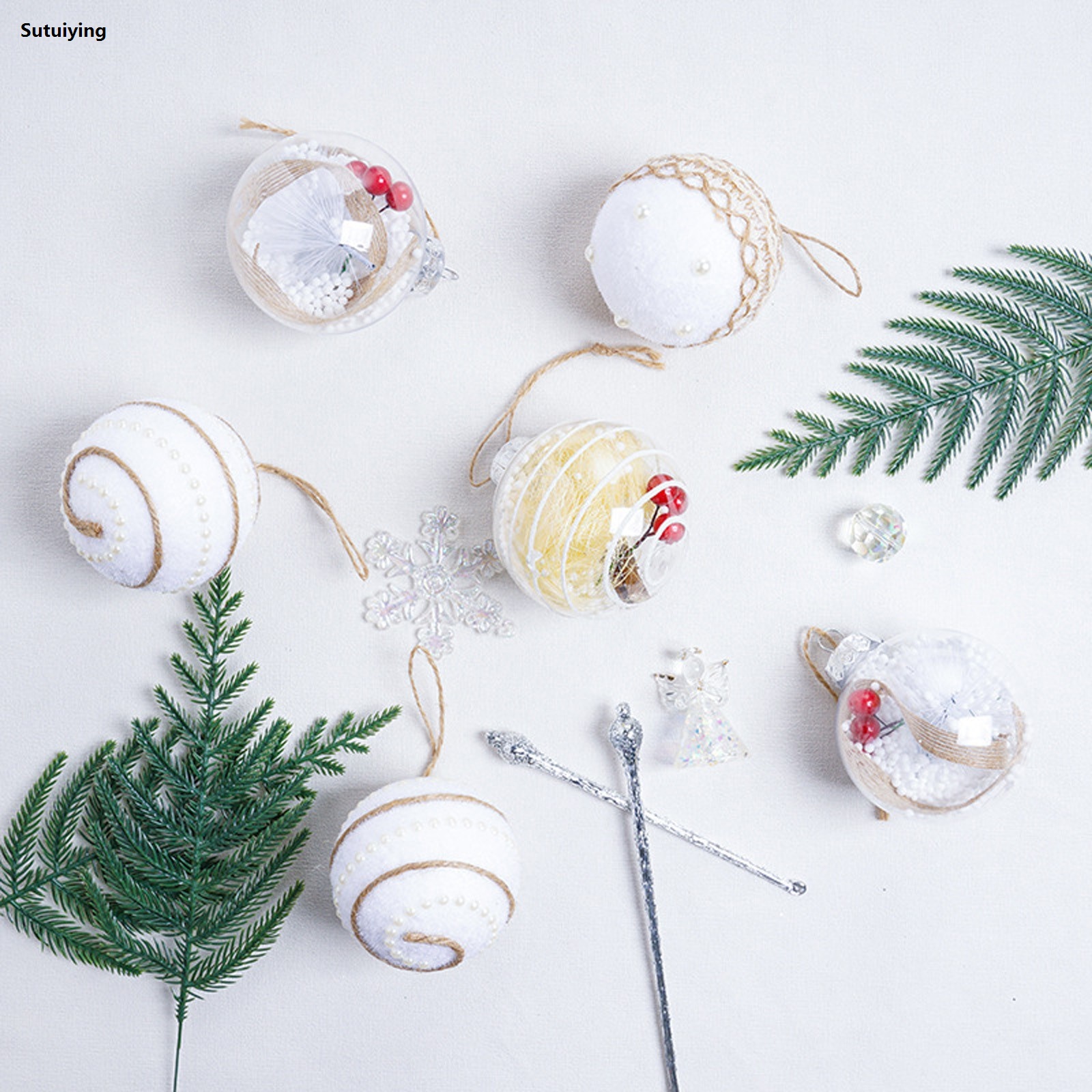 Sutuiying Christmas Snow Ball Painted Ball Golden Silvery Glitter Stars Luxury Christmas Tree Hanging Window Decoration Small Gifts Toy