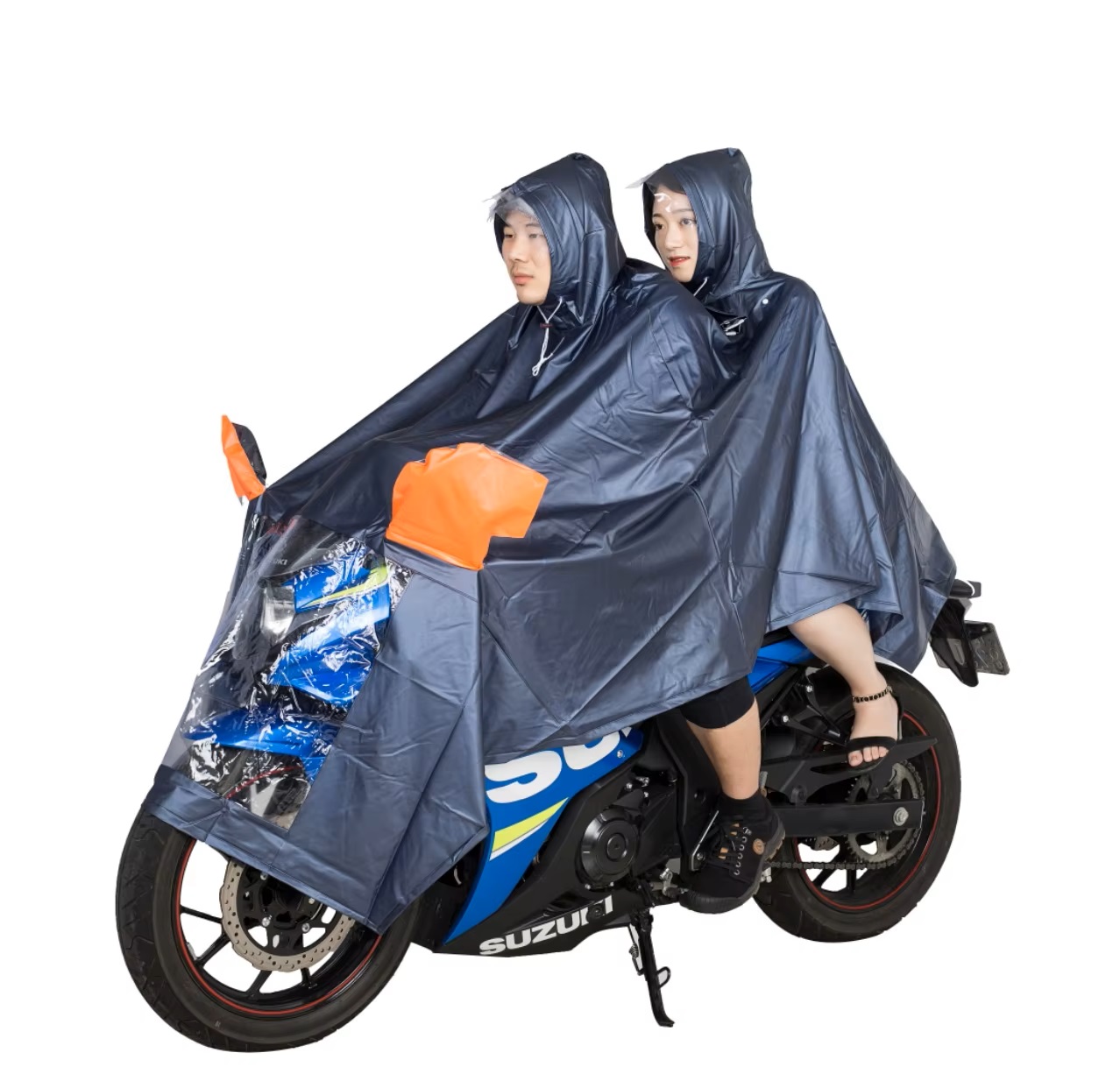 Oversize Double 100% Water Resistant Nylon PVC Hooded Full Body Motorcycle and Scooter Raincoat