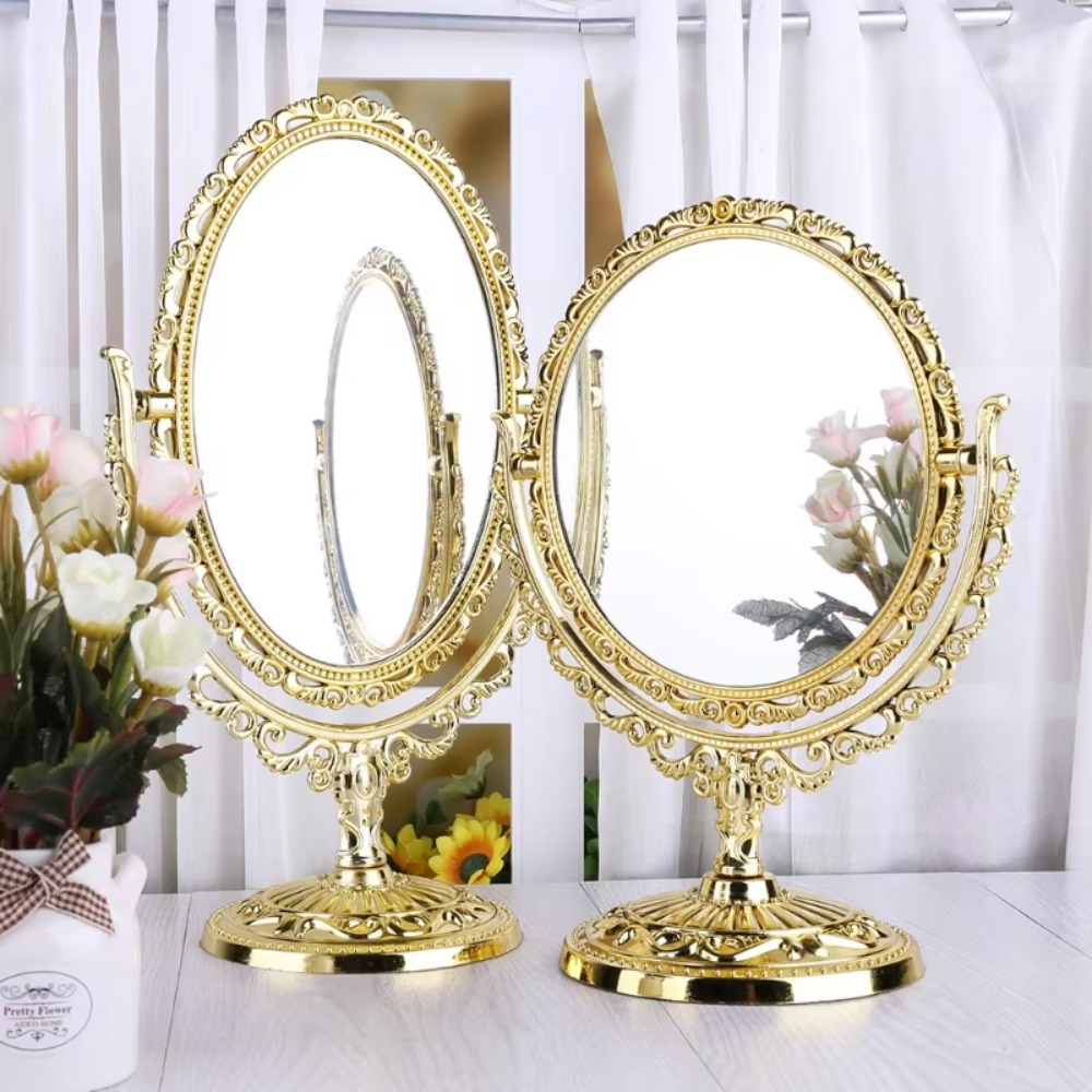 Retro Double-sided Rotation Makeup Mirror 360 Degree Rotation With Frame Desktop Makeup Mirror High Definition Vintage Cosmetic Mirror New Year