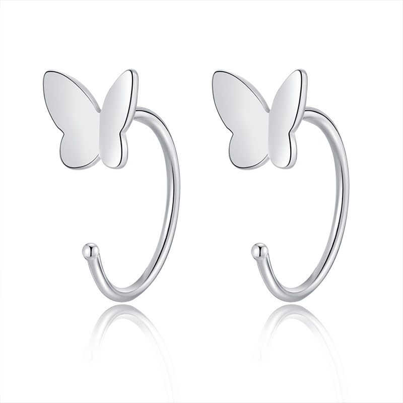 arrivals】Butterfly Earrings Women's Love Small Round Ear Hole Jewelry silver Heart-shaped Hook Earrings Circle