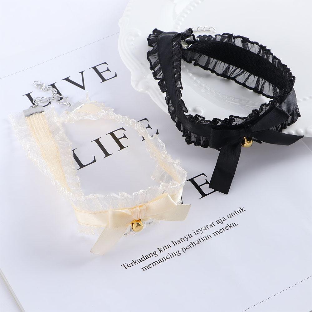 Kawaii Cute Lolita Choker Maid Lace Pendant Bow Bell Necklace Cosplay Neck Jewelry Woman Clavicle Chain Necklace