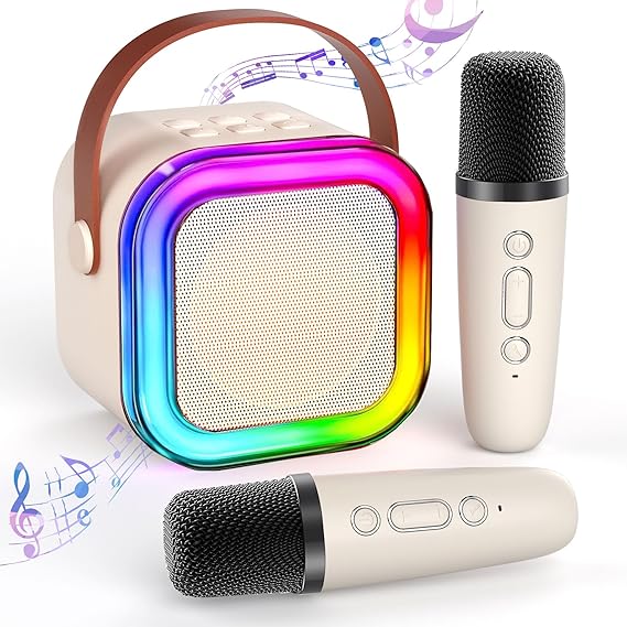 Mini Portable Blue-Tooth Karaoke Speaker with Wireless Microphone and Dynamic Lights