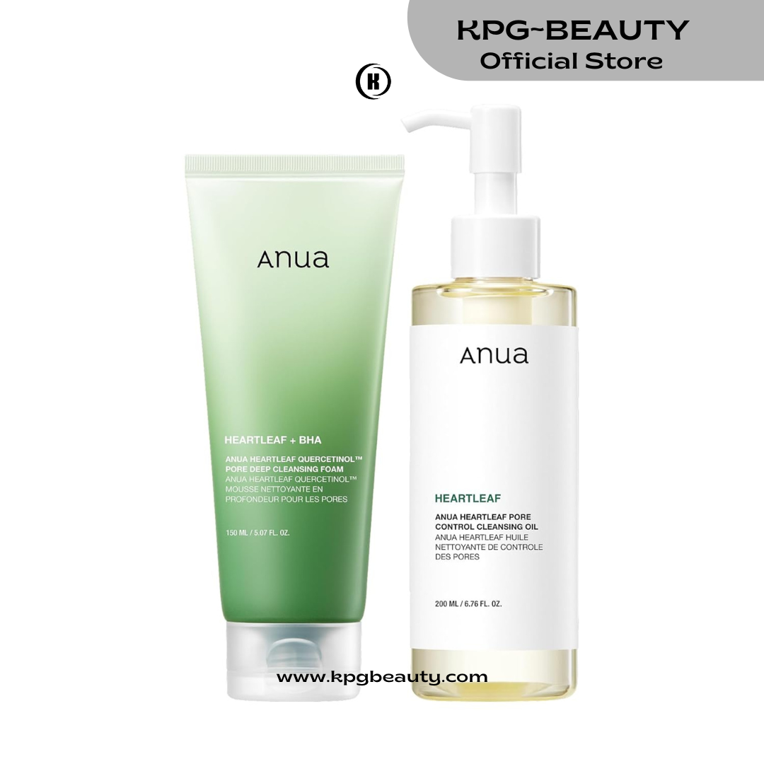 Double Cleanser Duo for Facial Cleansing : Heartleaf Pore Control Cleansing Oil & Heartleaf Quercetinol Pore Deep Cleansing Foam for Double Cleansing, Korean Skincare KPG BEAUTY