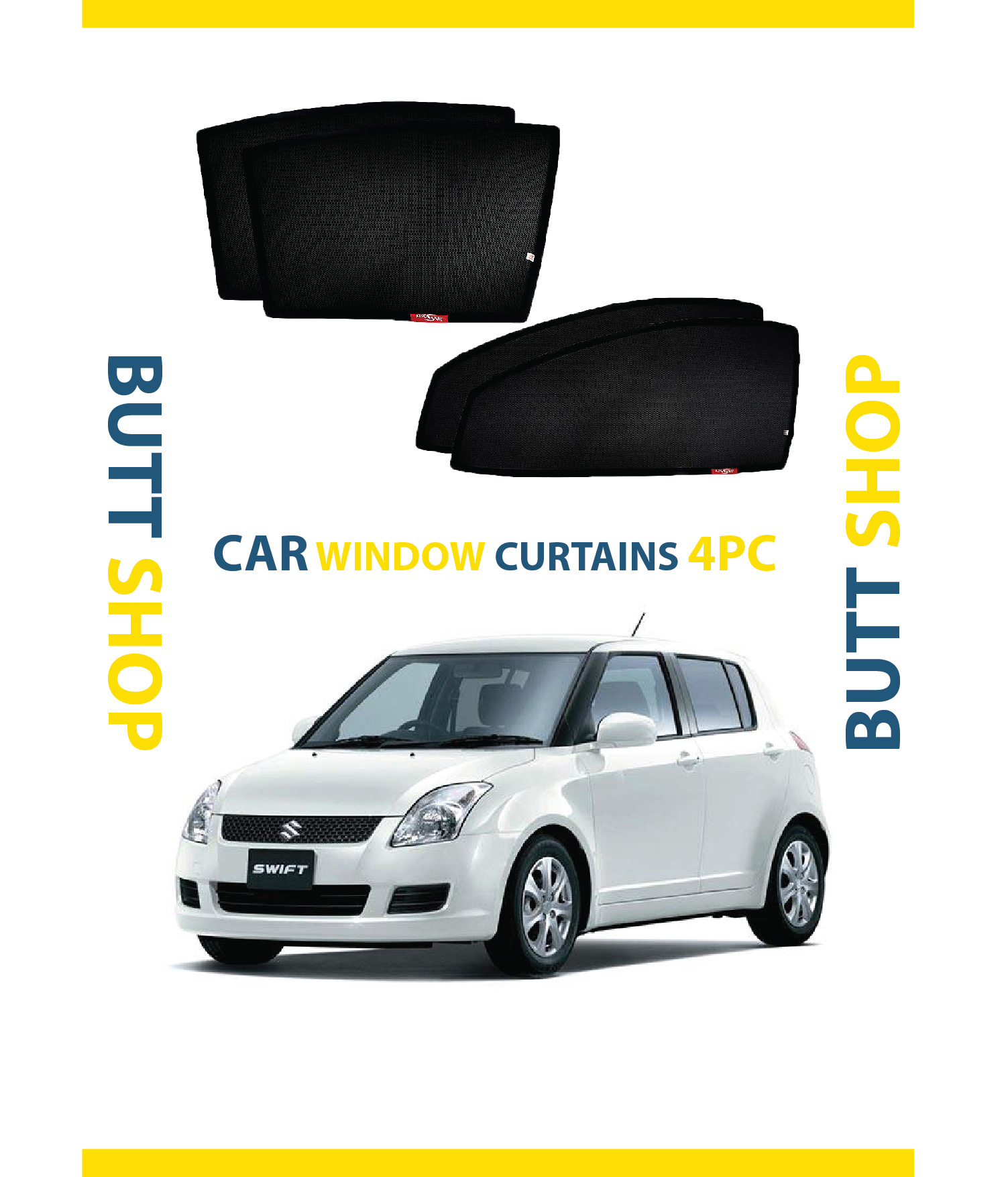 Vylon SUZUKI SWIFT 2010-20 SUN SHADE / WINDOW CURTAINS (DARK) BLACK 4PCS