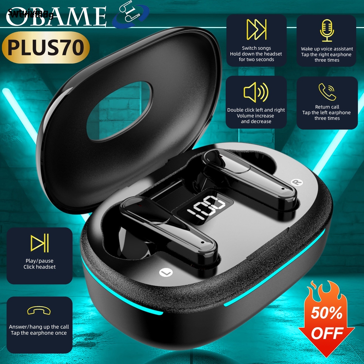 Wenefang Sutuiying 2025 Wireless Bluetooth Earphone Digital Display ANC+ENC Noise-cancelling 【2025 Version】 Fashion Esports Gaming Low Latency Headset For Samsung iphone