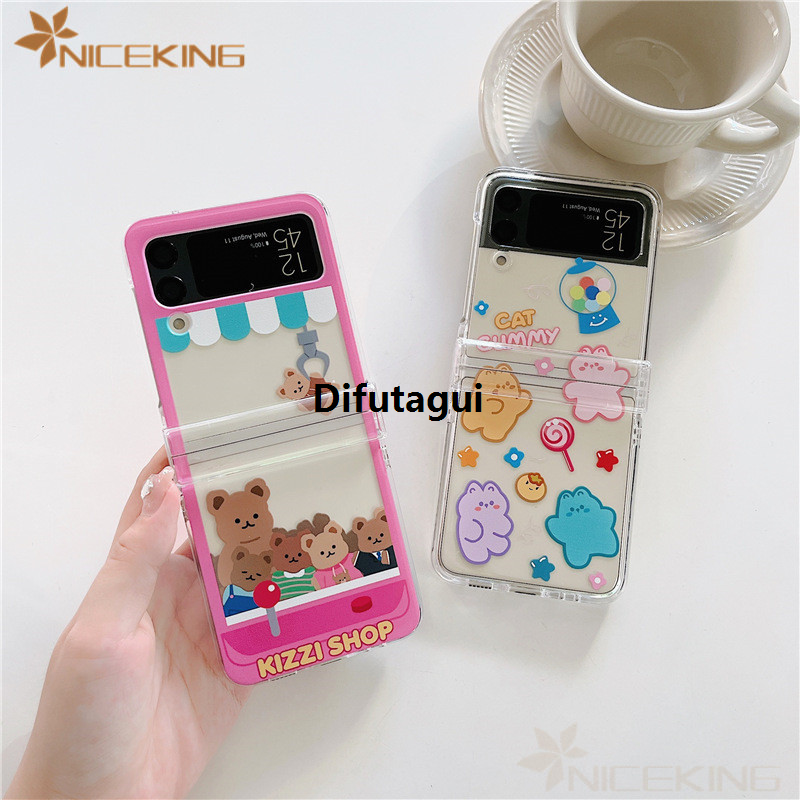 Difutagui New specials Cute Cartoon Bear Phone Case For Samsung Galaxy Z Flip 5 Luxury 4 3 5G Luxury Hard Plastic PC 3 in 1 Back Cover For Samsung Z Flip5