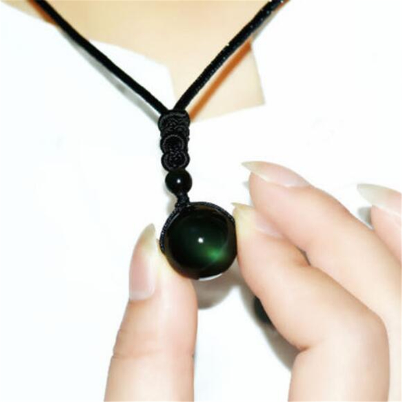 【Pocket king VOX】New Rainbow Eye Ball Natural Stone Pendant Necklace Black Obsidian Transfer Lucky Love Crystal Power Necklace Jewelry