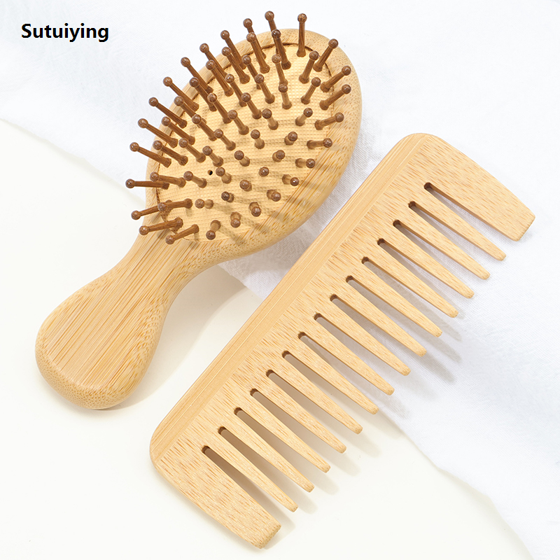 Sutuiying Small Air Cushion Comb and Natural High Quality Wide Tooth Bamboo Hot Selling Comb, Smooth Hair Without Knots, Suitable for All Hairstyles