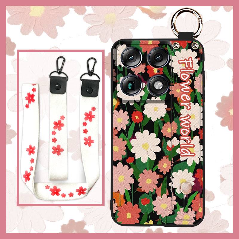 Ring Anti-dust Phone Case For MOTO X70 Air Pro/Signature Protective Silicone Lanyard Dirt-resistant Oil Painting Flower