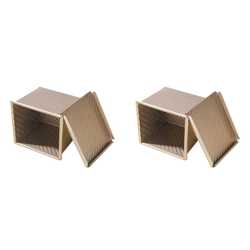 fasdaga 2X Mini Loaf Pan with Lid, 0.55Lb(250G) Dough Capacity Non-Stick Square Toast Box for Oven Baking