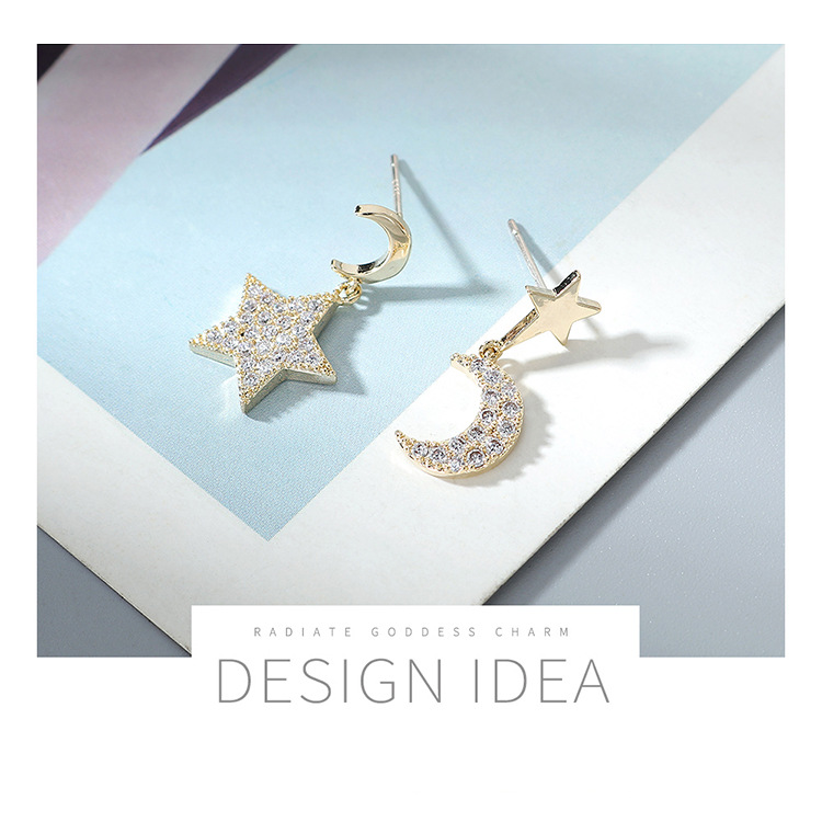 【Trendy designs】Super Fairy Diamond Star Moon Earrings Vintage Ear Stud 2021 Trendy Earrings Women's Real Plating