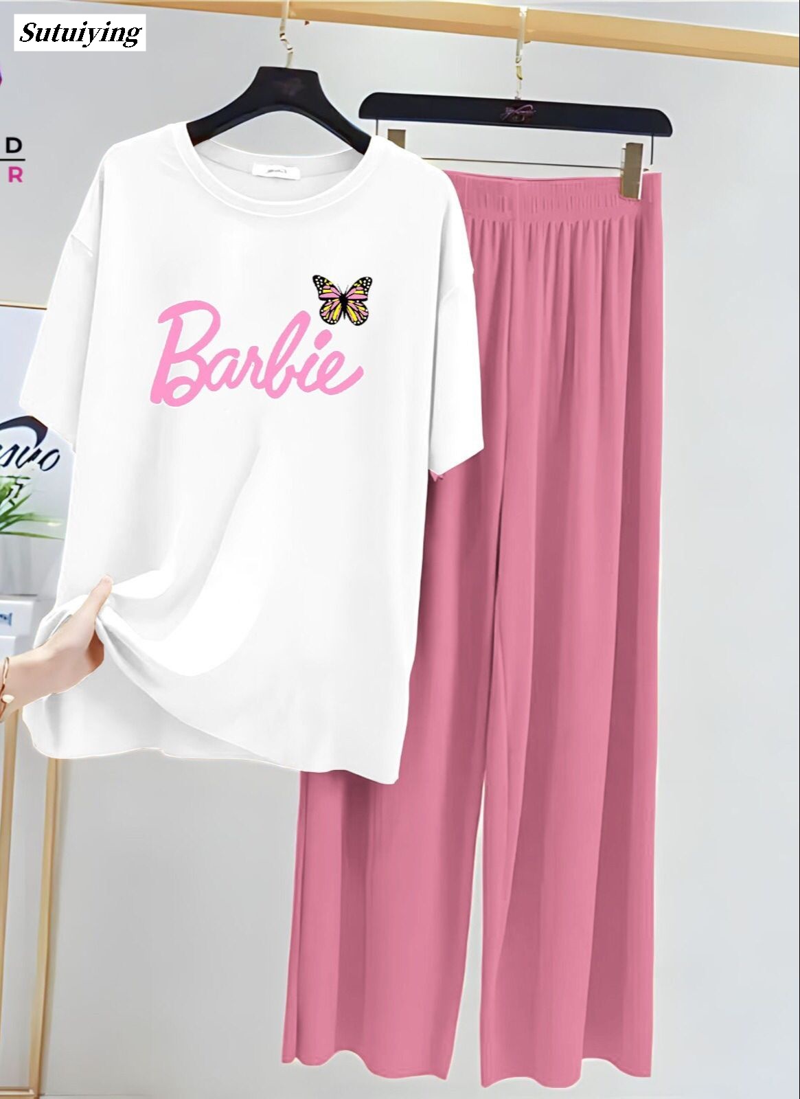 Sutuiying Women oversized Relax In Comfortable Printed Portable T-Shirts and trouser for Girls