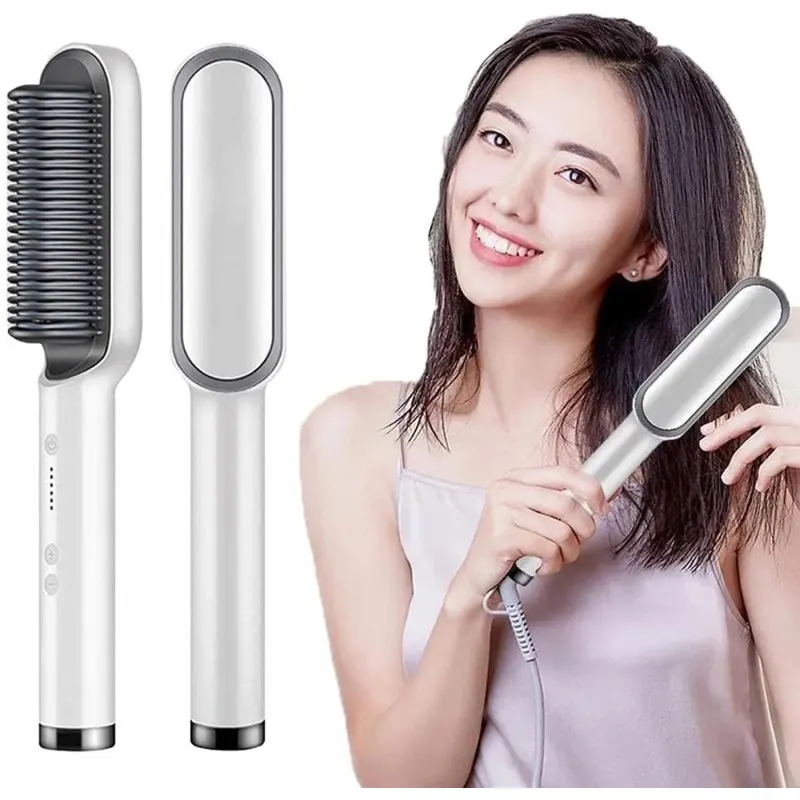 Multifunctional Ceramic Electric Hair Straightener Brush | Fast Heating Curler and Straightener Comb Tool