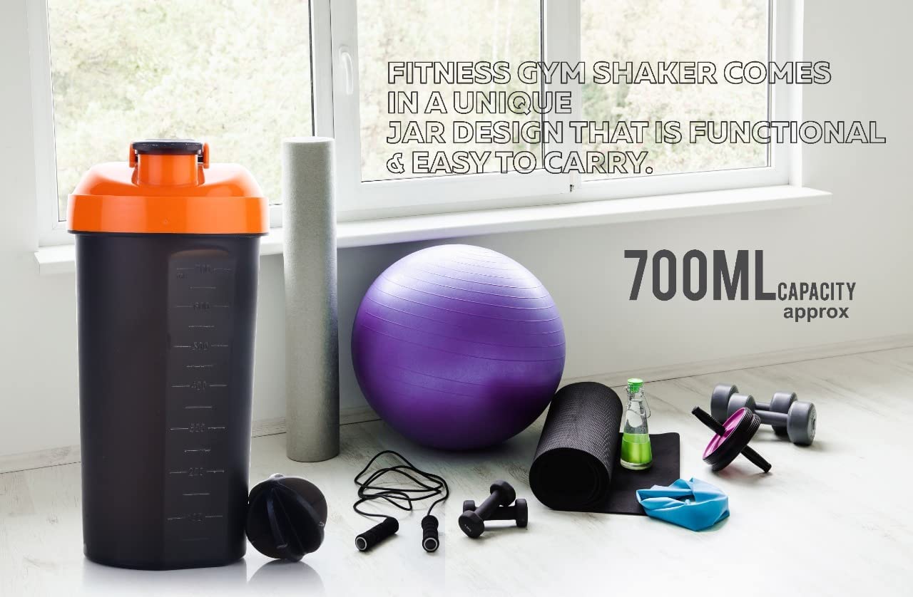 Gym Shaker Bottle with Blender Ball - 700ml, BPA-Free Plastic, Assorted Colors