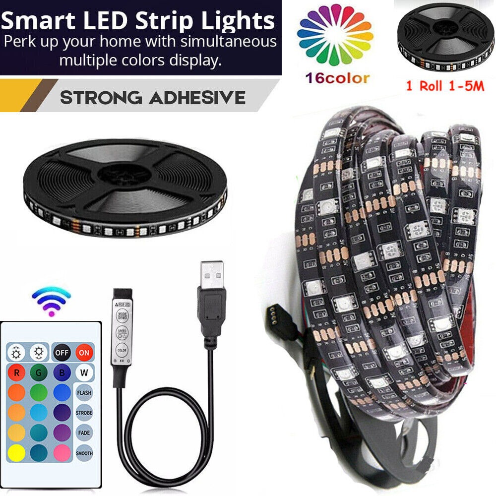 Hot Sale 5V USB Led Strip Lights 5050 RGB Colour Changing TV Background Atmosphere Lamp 0.5-5M With Remote Control String Lights Indoor
