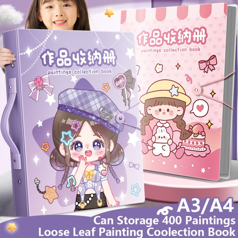 Transparent Loose-leaf File Folder A3/8K Portable Picture Album Astronaut/Girl Waterproof Drawing Paper Organizer Student Gift
