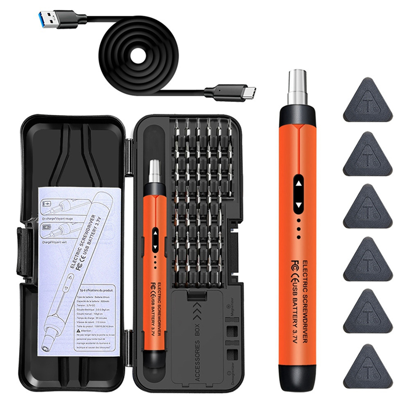 NAMUNY Electric Screwdriver Set Precision Power Tool Kit Rechargeable Wireless Mini Small Bits for Mobile Cell Computer Orange