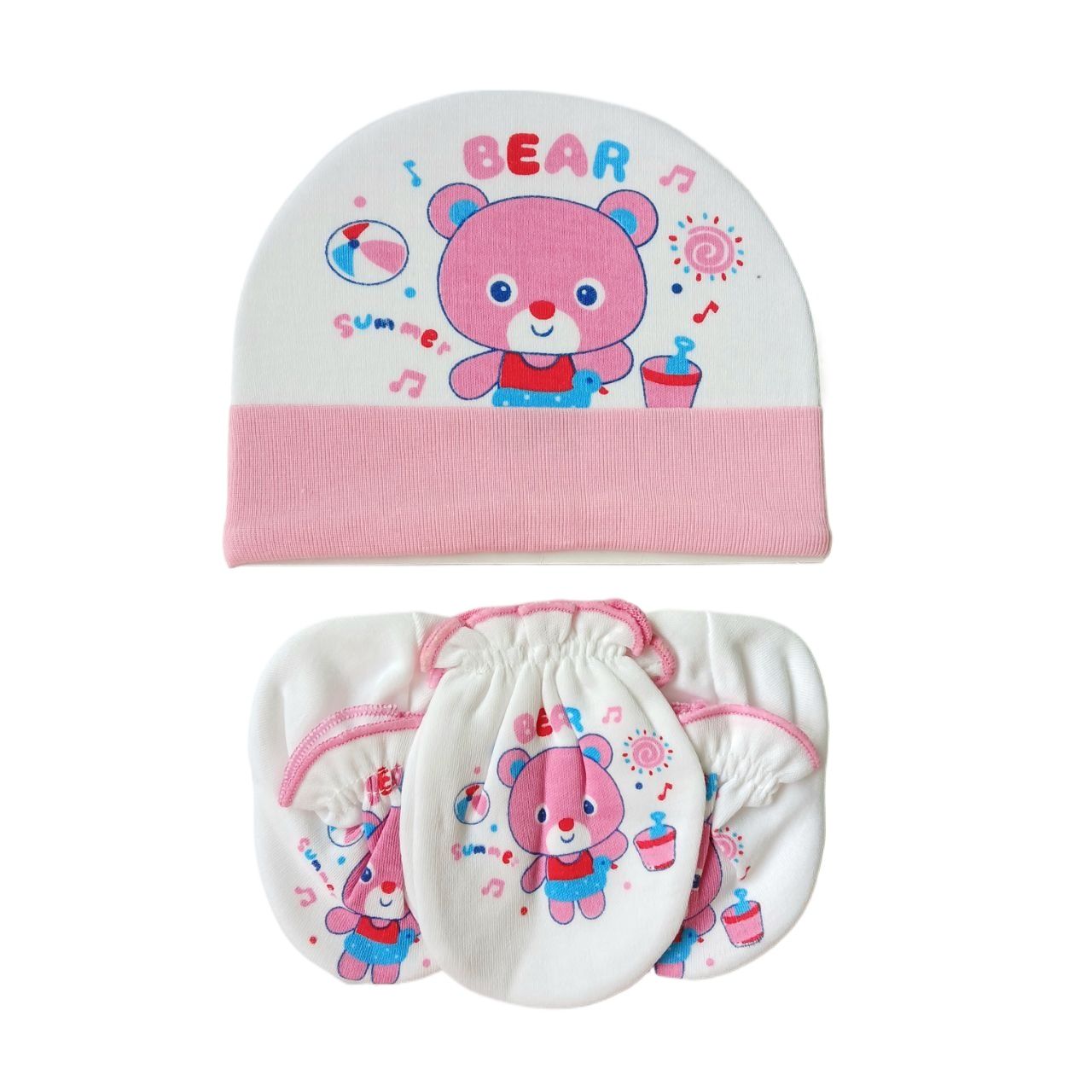 3pcs Cartoon Print Topi Muthi Panja Moja Cap Mitten Gloves Booty Set For Newborn baby