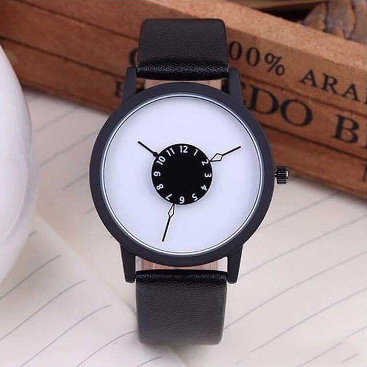 Stylish Round Unisex Dial Black Watch