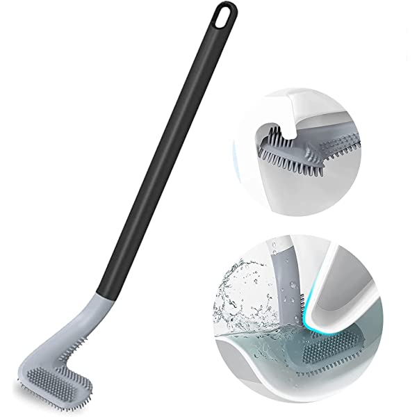 Silicone Toilet Bowl Cleaner Brush With Non-Slip Long Handle, Bendable Golf Head Toilet Brushes for Bathroom Deep Cleaning