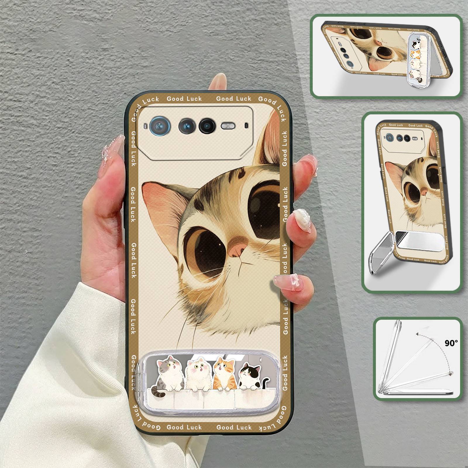 Durable Kickstand Phone Case For Asus ROG Phone6 Full wrap Silicone Protective Shockproof Phone Pouch Back Cover TPU 3D