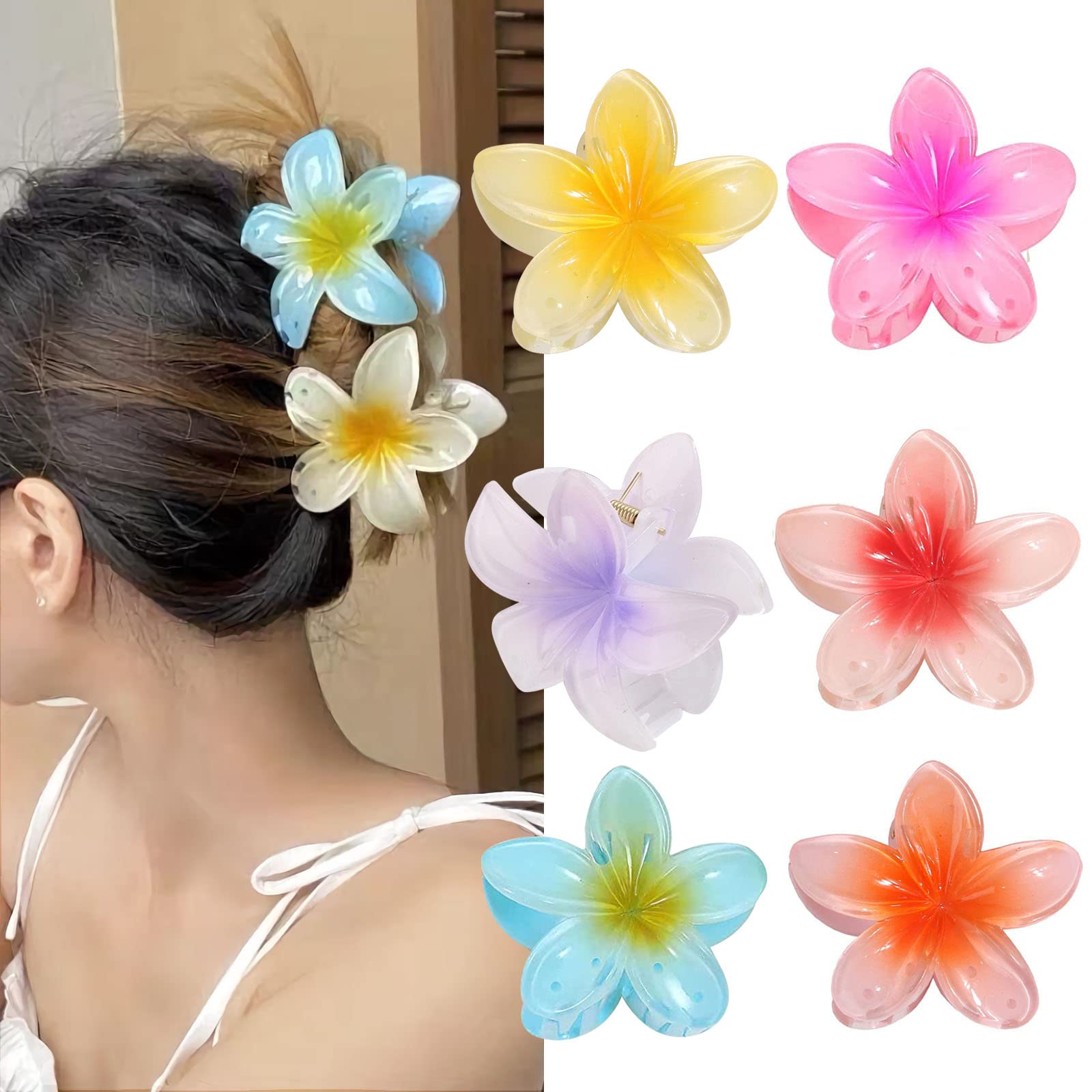 2PCS Flower Hair Clips, Plumeria Flower Large Cute Hair Claw Clips for Women Girls Hawaiian Beach Wedding, Non Slip Strong Hold for Thick Thin Hair Flower Hair Accessories